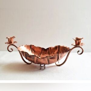 Gregorian Copper Company Solid Copper Vintage Console Candle Holder Centerpiece